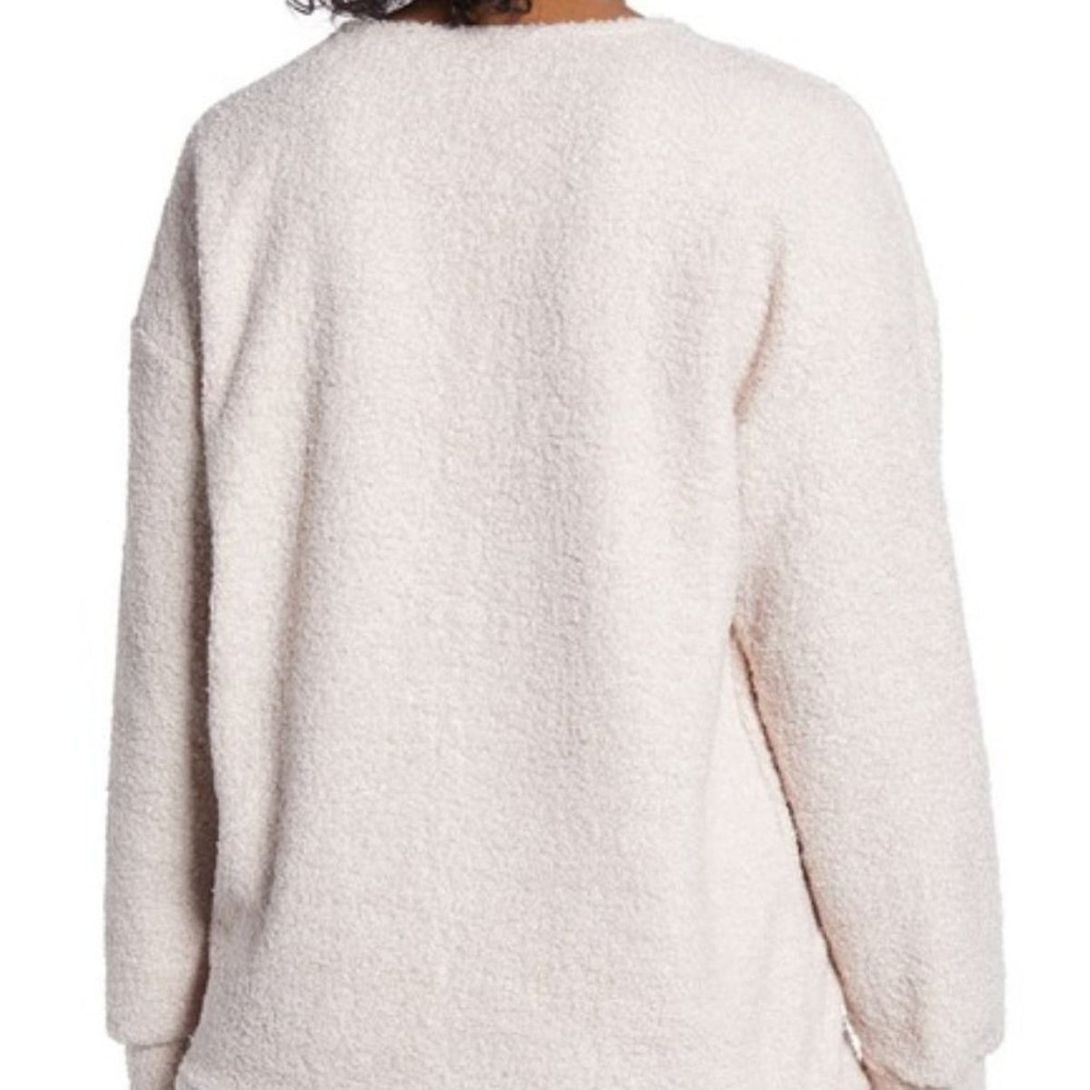 Caslon Faux Shearling Teddy VNeck Long Sleeves Pullover Sweater Taupe Medium NEW