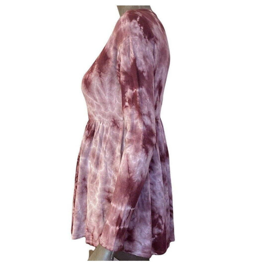 Baea Tie Dye Coco/Burgundy Medium NEW Peplum Babydoll Flowy Soft Stretchy Top