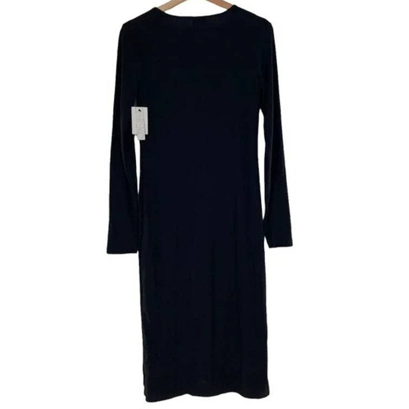 Abound Side Slit Rib Knit Long Sleeve Round Neck Midi Dress Sz Small Black NWT