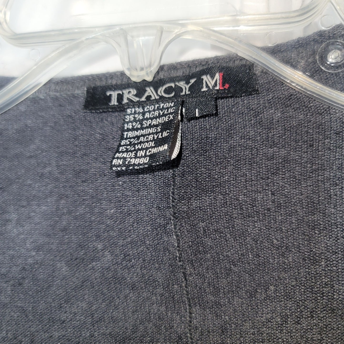 Tracy M Tassel Open Front Poncho Sweater Long Sleeve Charcoal Large cardigan