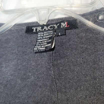 Tracy M Tassel Open Front Poncho Sweater Long Sleeve Charcoal Large cardigan