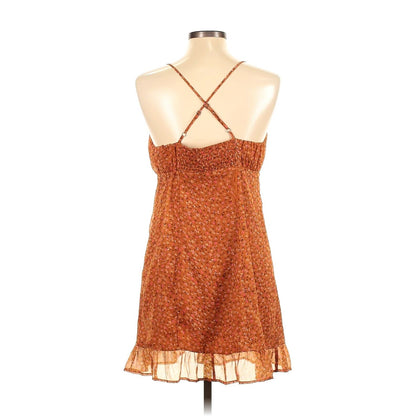 Leith XS Sun Dress Orange Floral Cross Spaghetti Strap Casual Summer Spring Ruch