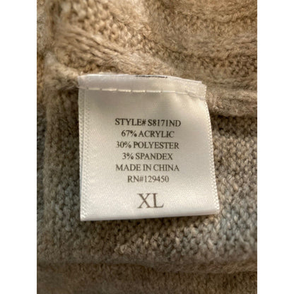 COMO VINTAGE Sweater Ribbed Knit Mock Neck Grey Sz XL/Extra Large Tan NWT
