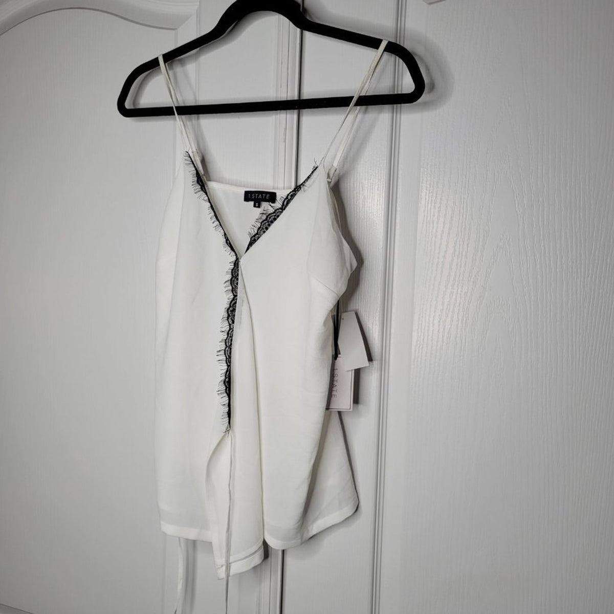 1. State Scalloped Trim Neckline Wrap Romance Shirt Top Blouse White Black Small