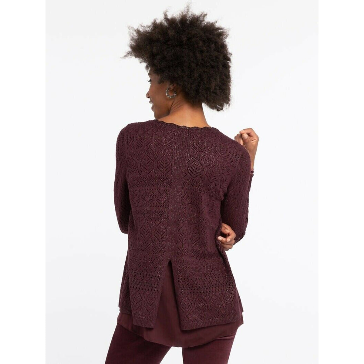 NIC+ZOE NWT Knit Purple Metallic Shine On Long Sleeve Sweater Size PP