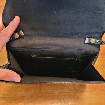Vintage Black Faux Alligator Clutch Shoulder Bag Mid-Century Modern Glam