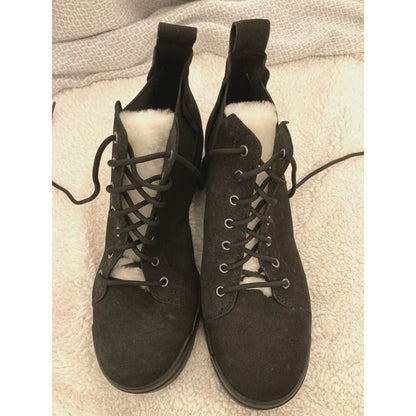 Eileen Fisher Calm Leather Shearling Lug Sole Combat Boots Size 7.5 Black New