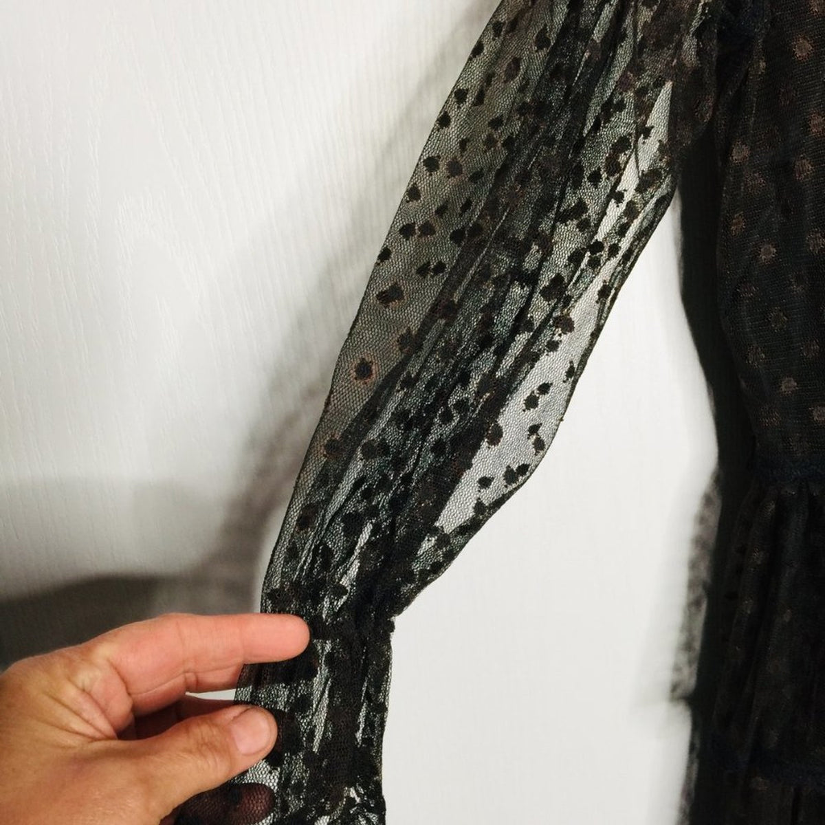 Brenner VINTAGE Sheer Dress Long Sleeve V-Neck Front Button Swiss Dot Lined New