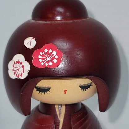 Kokeshi Japanese Geisha Kimono Wood Doll Toy Handmade Flowers Handpainted