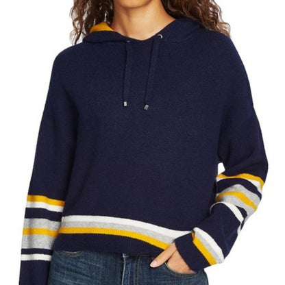 Court & Rowe Pullover Hoodie Sweatshirt Long Sleeves Stripe Navy Crush Small