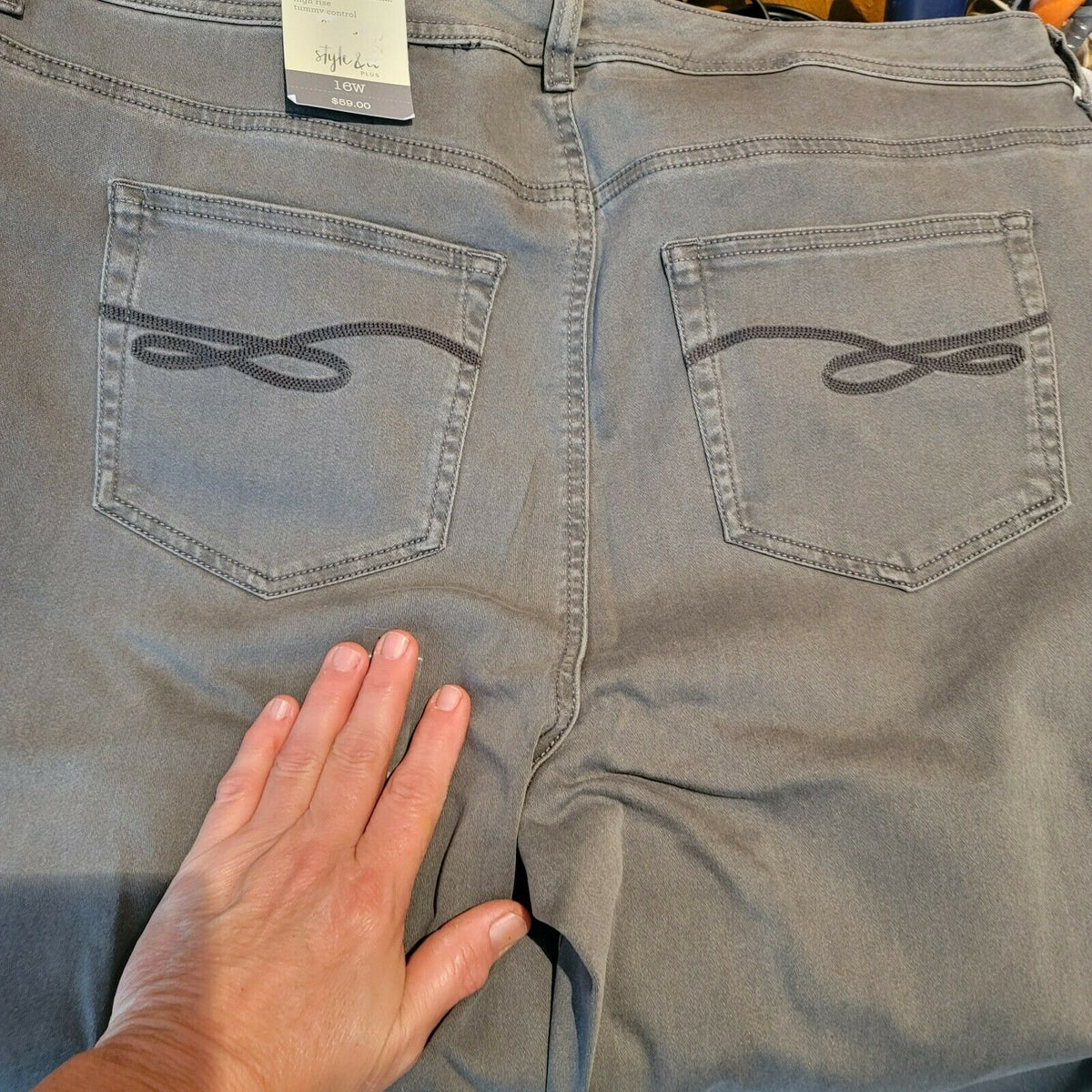 Style & Co Slim-Leg Jeans High Rise Tummy-Control Panel Pockets Gray Size 24W