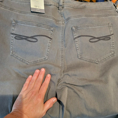 Style & Co Slim-Leg Jeans High Rise Tummy-Control Panel Pockets Gray Size 24W