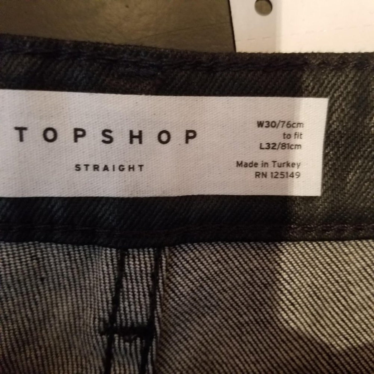 NWT Topshop Straight Straight Legs Wax Jeans Black 30 W X 32 L