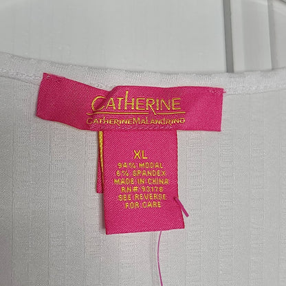 Catherine Malandrino White XL Blouse TOP Short Sleeve Straight Hem Shirt NEW $68