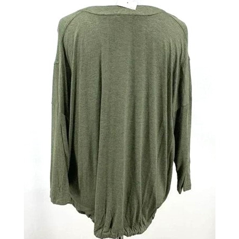 H by Bordeaux Drawstring Waist 3/4 Sleeve Top Sz Medium in Green Heather NWT