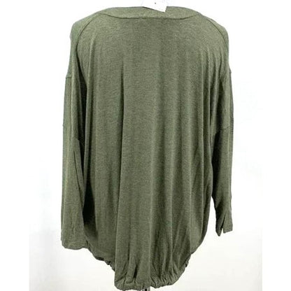 H by Bordeaux Drawstring Waist 3/4 Sleeve Top Sz Medium in Green Heather NWT