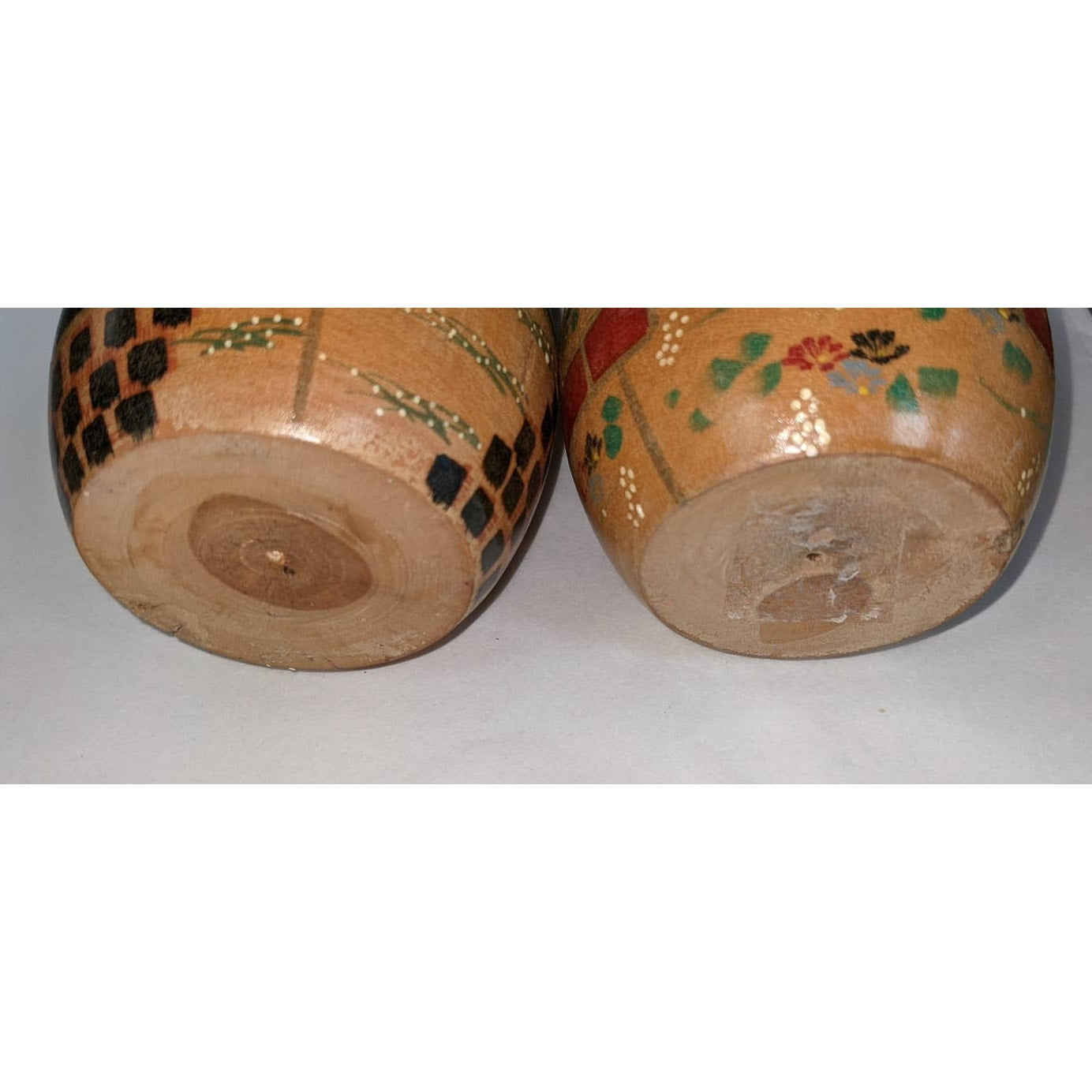 Japanese Hand Painted Kokeshi Doll Pair Set Wooden Large Peg Bobble Head Figure