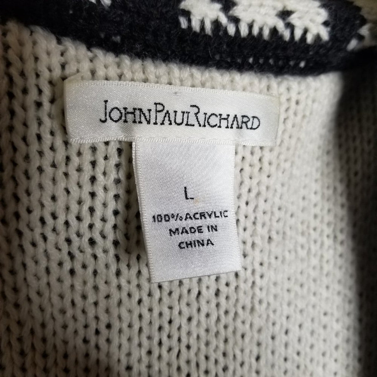 John Paul Richard Circle Cardigan Sweater Sleeveless Wh/blk TRIBAL Large folk