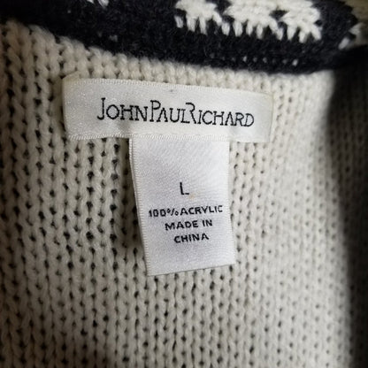 John Paul Richard Circle Cardigan Sweater Sleeveless Wh/blk TRIBAL Large folk