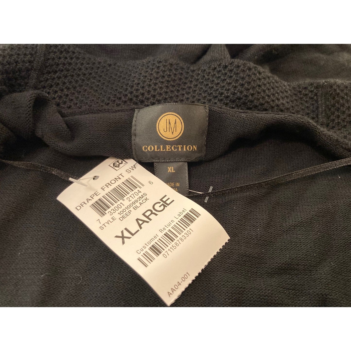 JM Collection Open Drape Front Cardigan Sweater Size XL/Extra Large in Black NWT