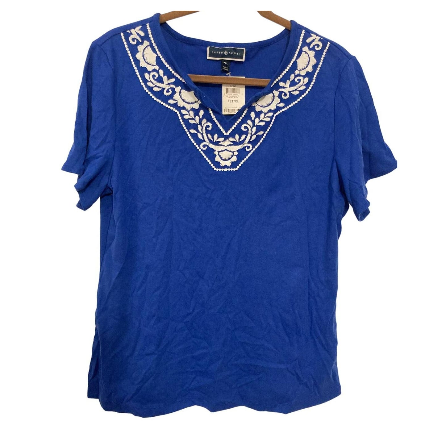 Karen Scott Split-Neck Short Sleeve Blouse Top Petite Extra Large/PXL Blue NWT