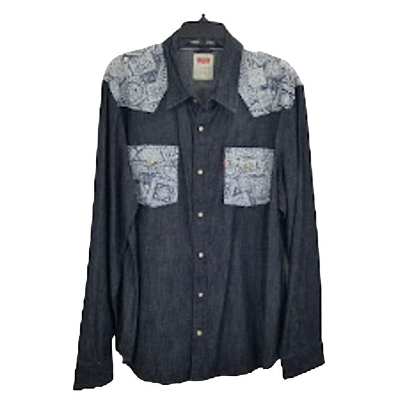 Levi's Long Sleeve Denim two tone shirt Pearl Snaps XL Button Up