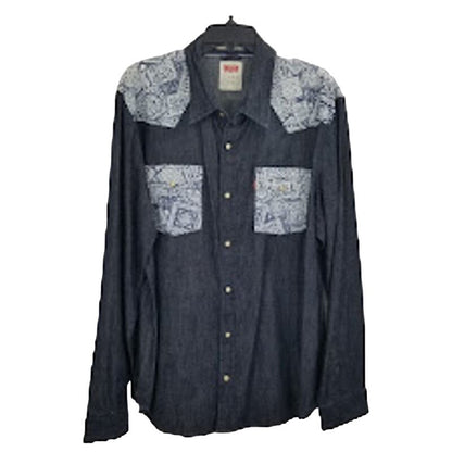 Levi's Long Sleeve Denim two tone shirt Pearl Snaps XL Button Up