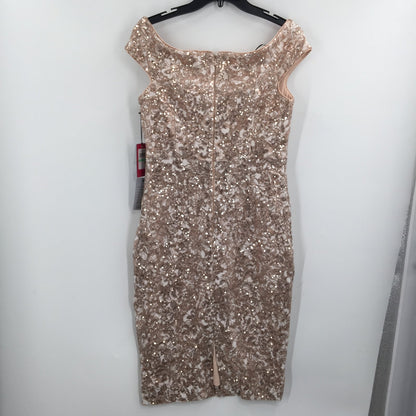 Vince Camuto Sequin Off The Shoulder Sheath Cocktail Dress Back Zip Sand Size 8