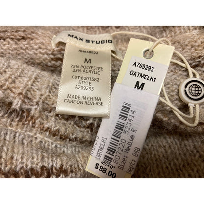 Max Studio Pullover Crew Sweater NEW Medium Oatmeal Melange Hi-Low Drop Shoulder