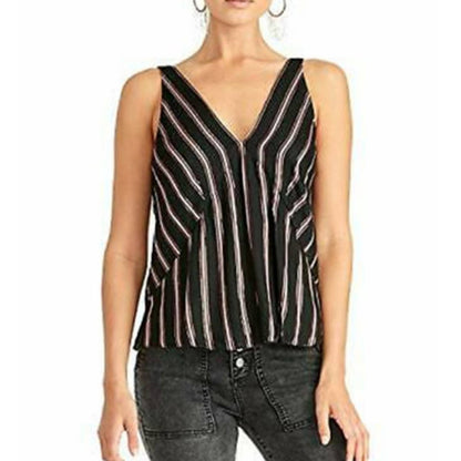 Rachel Rachel Roy V-Neck Tank Top Metallic rose gold Stripe Black Rose Combo XS