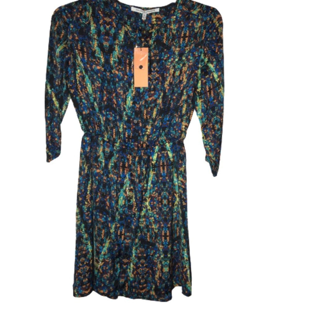 Collective Concepts Button Front Shirt Dress Belted Long Sleeve Multicolor Sz XS