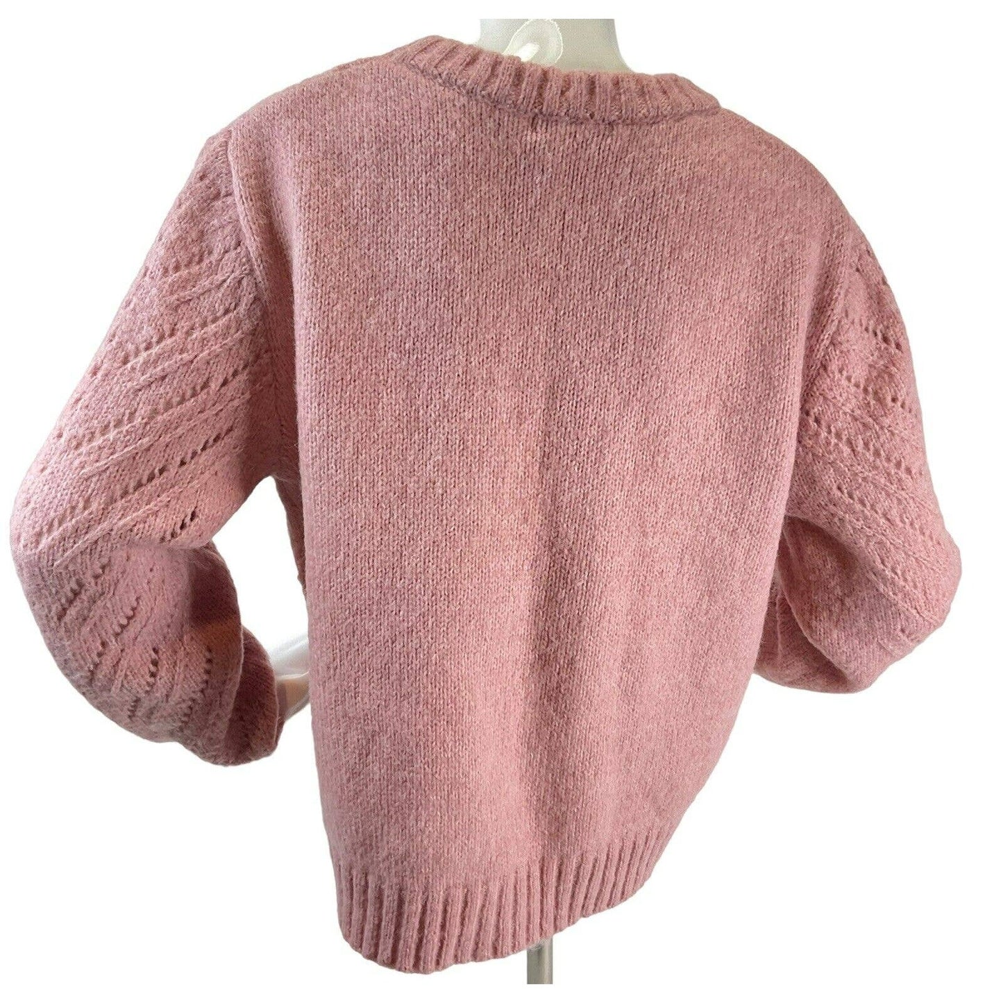 Elodie Pointelle Pullover Crew Neck Sweater Sz Small in Mauve Pink NWT