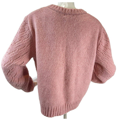 Elodie Pointelle Pullover Crew Neck Sweater Sz Small in Mauve Pink NWT