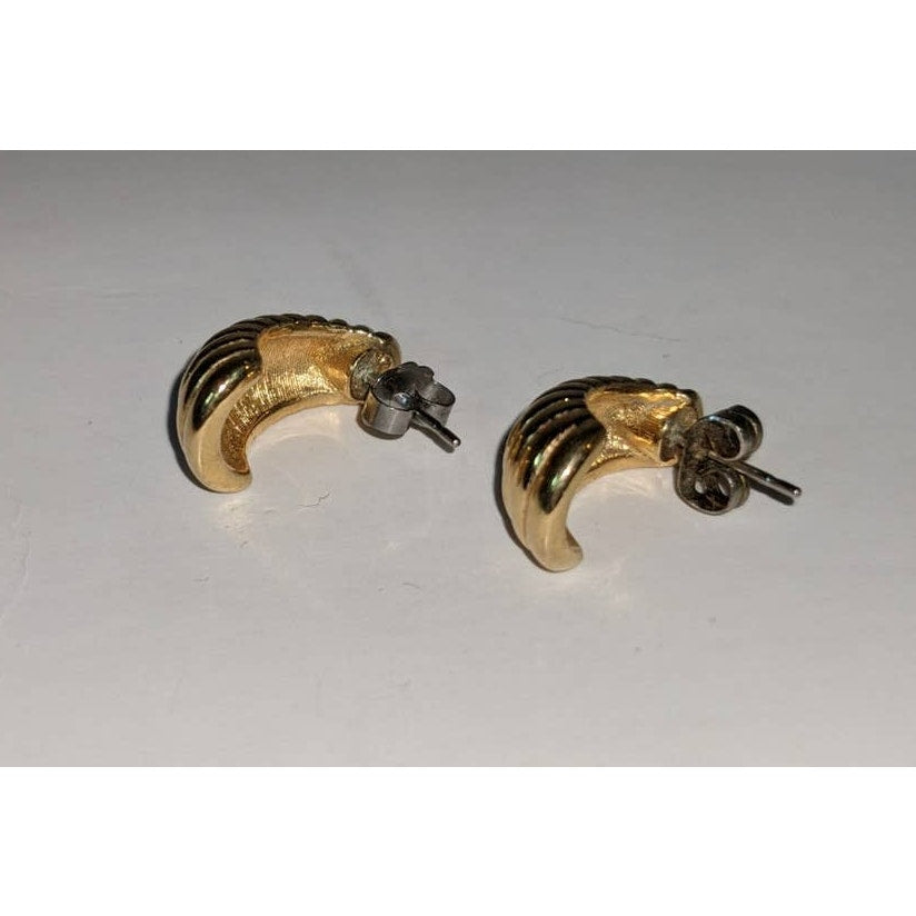 Vintage Golden Textured Wrap Around Post Under Earlobe Earrings