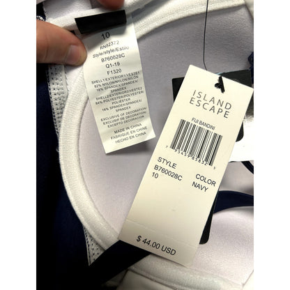 Island Escape NWT Fiji Bandini Tankini Top Navy Blue White Twist Size 10