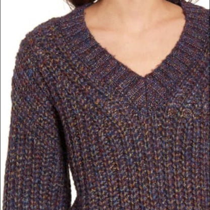 Cotton Emporium Metallic Shaker Stitch Sweater Small Knit Long Sleeve V-Neck NEW