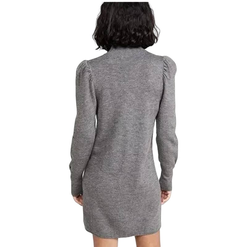 WayF Lola Puff Sleeve Knit Dress Medium Dark Grey NEW Mock Neck Sweater Dress