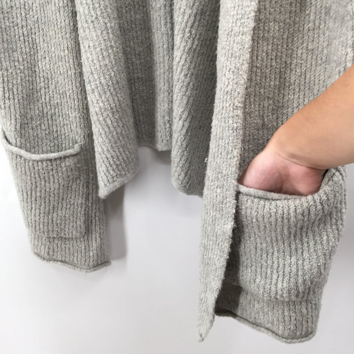 BP Long Sleeve Open Front Slit Side Cardigan Sweater Pockets Gray Size Large