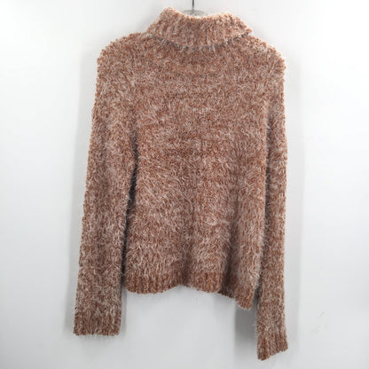 Abound Women's Fuzzy Knit Turtleneck Sweater Long Sleeves Tan Lion Marl Medium
