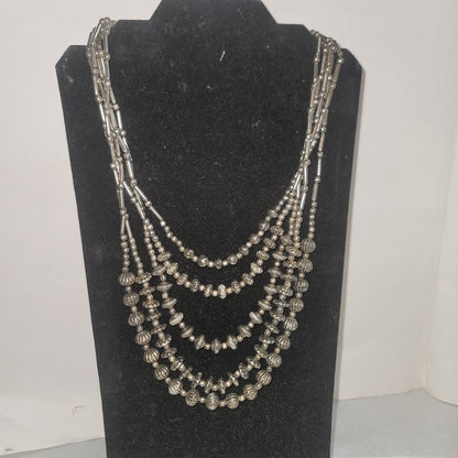 MultiTier silvertone beaded Necklace Vintage Costume Jewelry Fashion Icon COOL