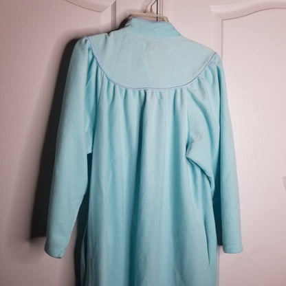 Ventura VINTAGE 60s Nightgown ROBE Embroidery Neck 3/4 Sleeve Zip Blue Large
