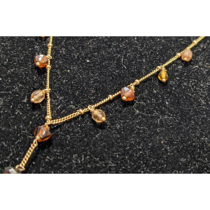 Vintage Handmade Brown Beaded Y Drop Golden Chain Necklace Hoop Earrings Set