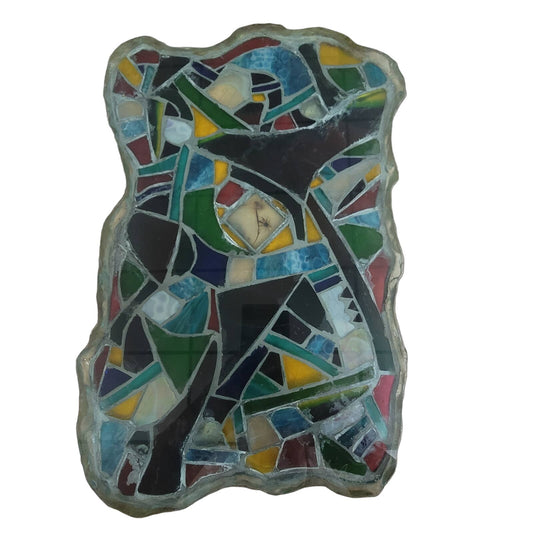 Fused glass Art tray mosaic Abstract Design Heavy Sign Peter 05 Vintage platter