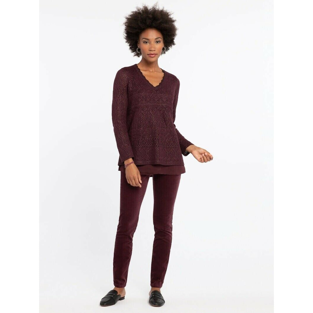 NIC+ZOE NWT Knit Purple Metallic Shine On Long Sleeve Sweater Size PP