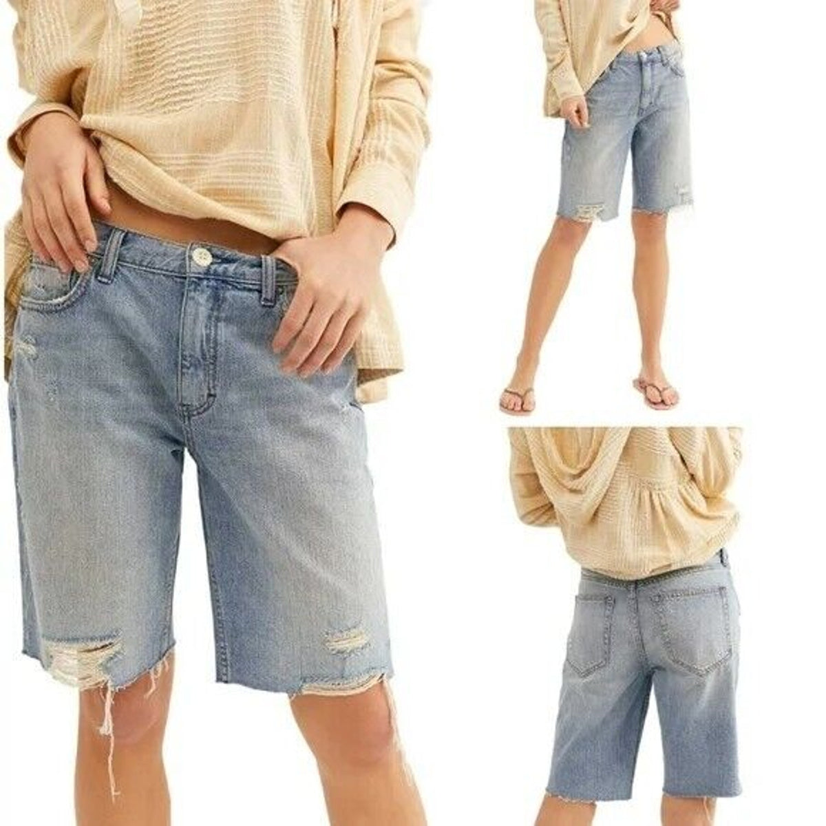 We The Free Denim Bermuda Jean Shorts Size 24 US/2 UK East End Dusk Blue NWT