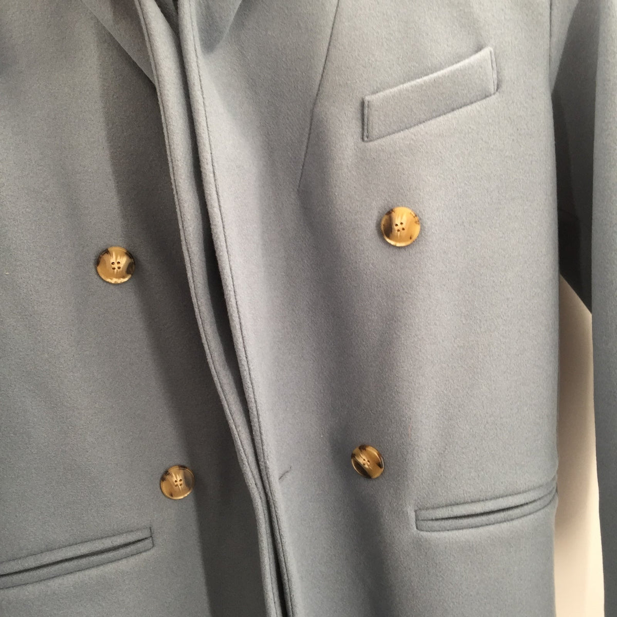 Topshop Brooke Double Breasted Long Coat Collared Neck Four Button Up Blue SZ 4