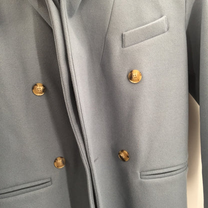 Topshop Brooke Double Breasted Long Coat Collared Neck Four Button Up Blue SZ 4