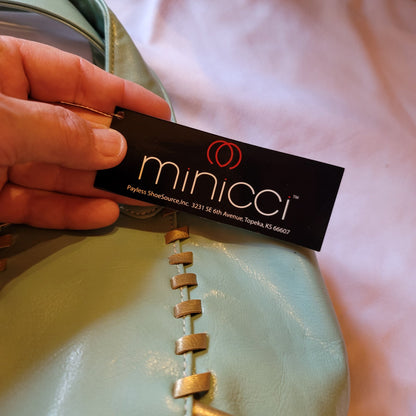Minicci Women's Leather Tote Hands Bag Double Handle Magnetic Snap Teal NWT