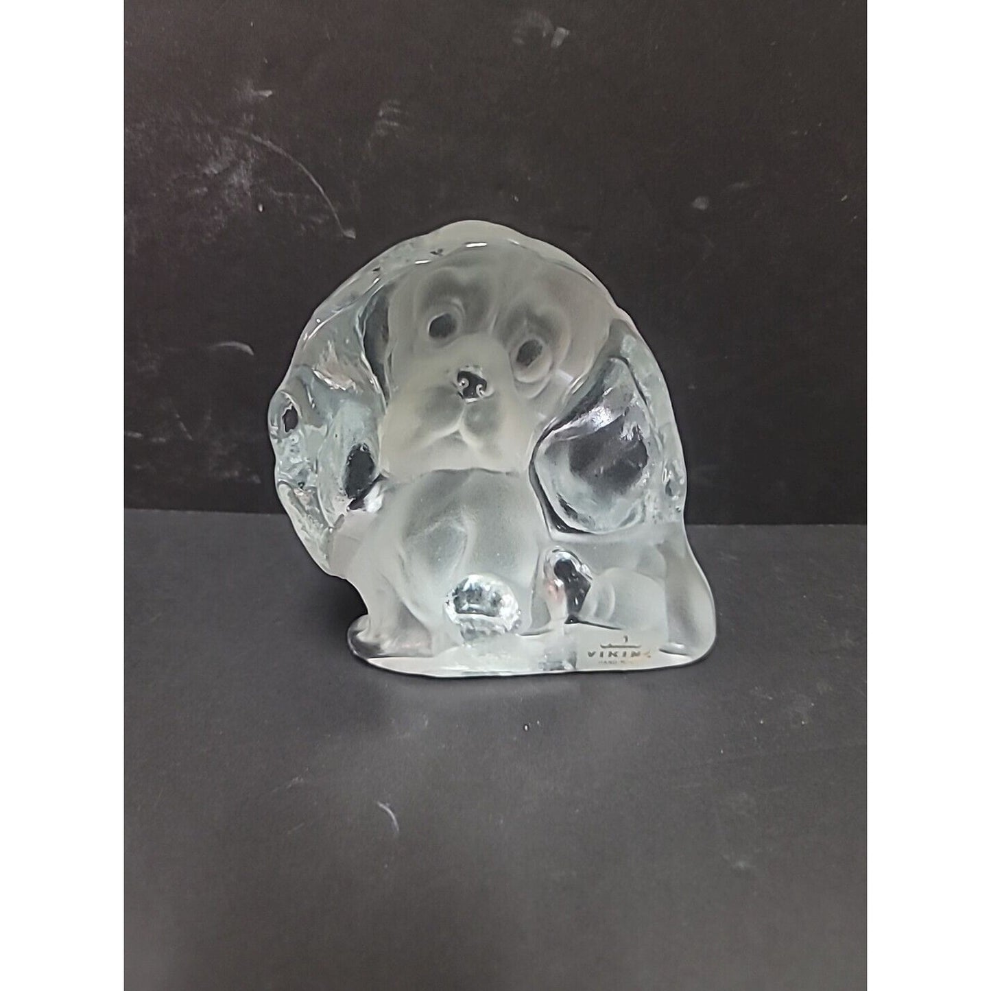 Vintage VIKING art glass paperweight Sculpted DOG flat back Bassett Hound