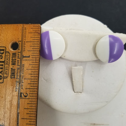 Vintage White & Purple Semi Circle Post Earrings Costume Jewelry 1980s glam